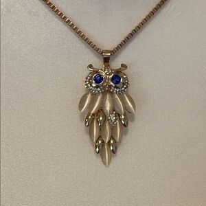 Elegant Gold and Blue Owl Pendant Necklace
